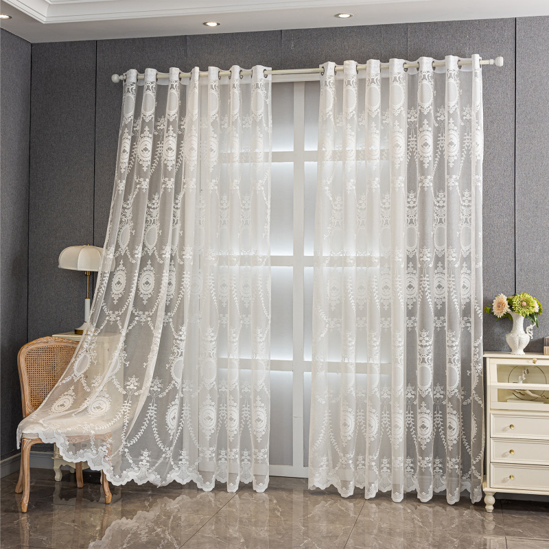 Cross-border pastoral European-style jacquard sheer curtains for living room, bedroom, dining room, lace window fabric, Amazon, AliExpress
