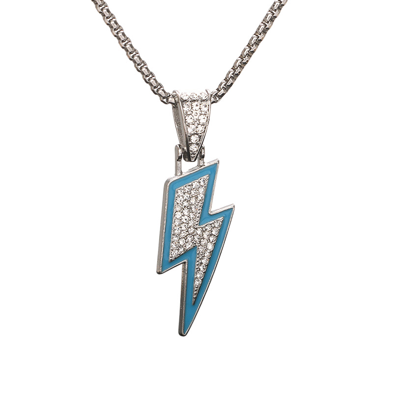 Modische, personalisierte, trendige, mit Diamanten besetzte Halskette mit Blitz-Logo, Street-Hip-Hop, kreative, einfache und vielseitige Halskette_voghion.com