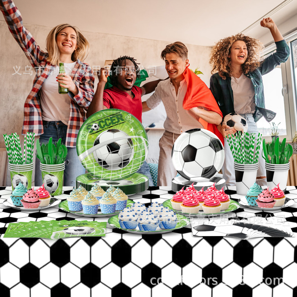 Nueva Copa del Mundo de Fútbol Fiesta Decoración Cumpleaños Niños Plato de papel desechable Taza de papel Toallas Set de cubiertos