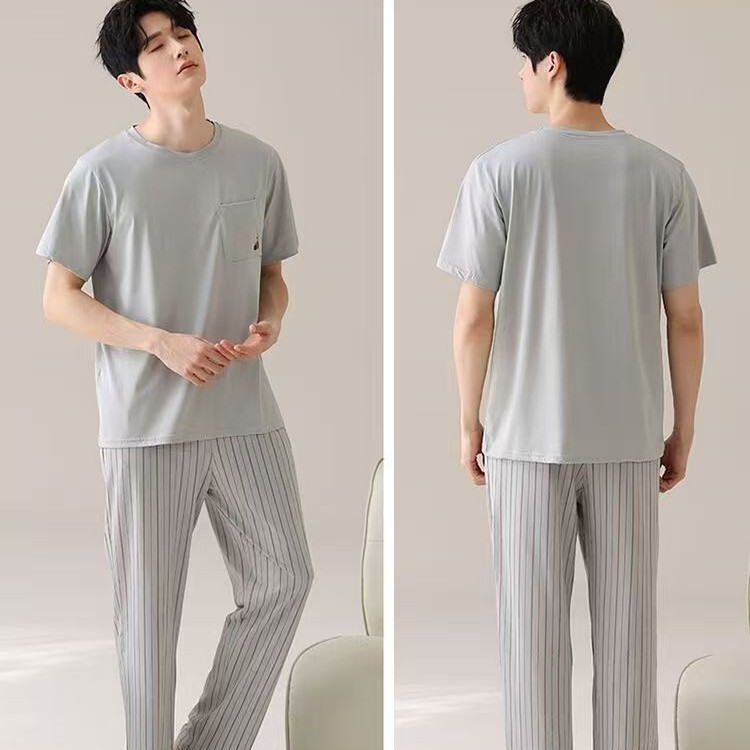 パジャマメンズ夏綿半袖ズボン 2025 新しいメンズウェアラブル綿ホーム服メンズ 2 点セット|undefined