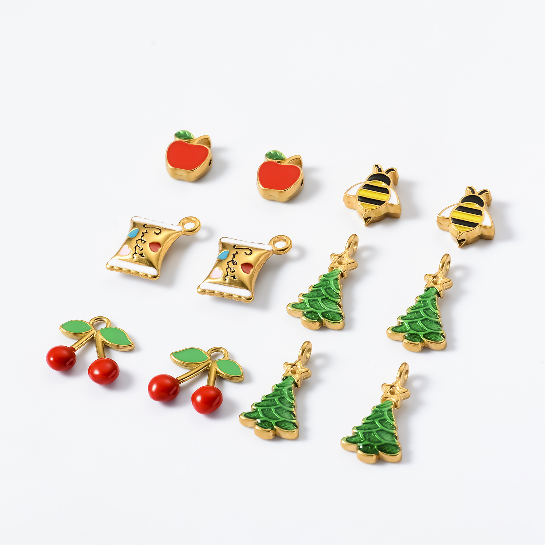 304 Stainless Steel Material Cherry, Apple Pattern 3 PCS/Package 11 * 21mm 304 Stainless Steel Cherry Apple Pendant Beads