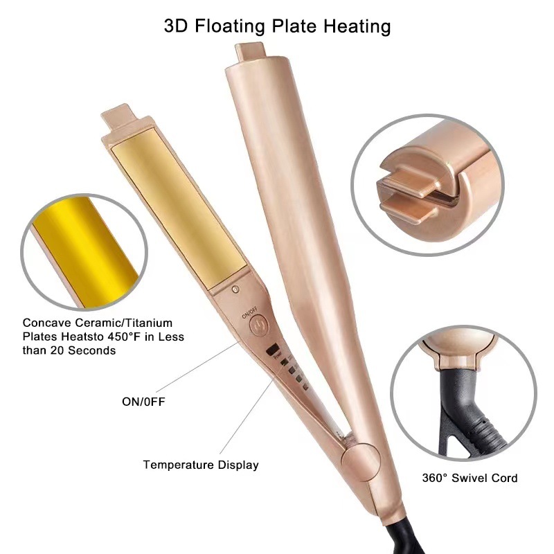 oro funzionale Multi arricciacapelli e liscianti design a doppio scopo clip rotante controllo della temperatura a cinque velocità_voghion.com