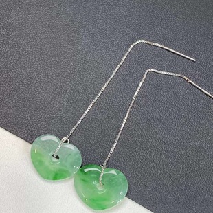 Natural jade earrings green hollow jade earrings earrings earrings with certificate