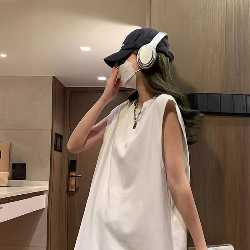 Pure Cotton Large Size White Vest for Women, Summer Outerwear, Hip-Hop Versatile Sleeveless T-Shirt, High School Student Basketball Sports Vest