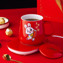 新年恒温水杯创意中式兔年陶瓷马克杯带盖勺家用保温杯子办公室杯