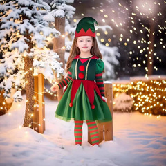 クロスボーダー欧米風クリスマスエルフ子供服サンタクロースの助手クリスマスエルフドレス女の子用セット