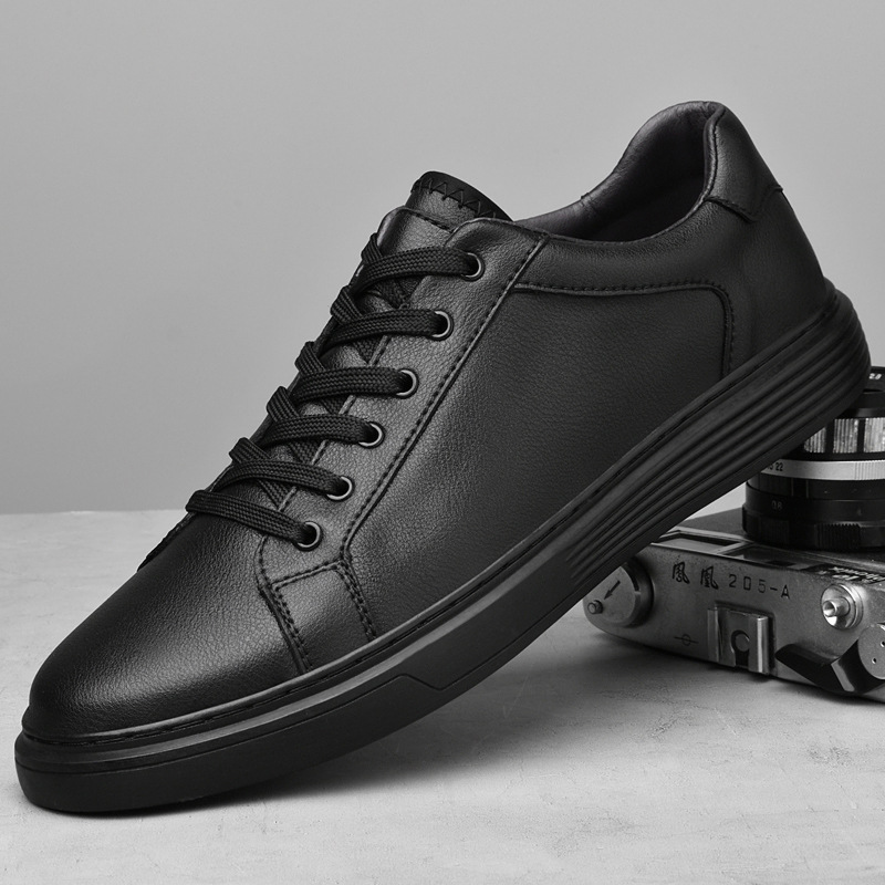Cross-Border Large Size Men's Business Sneakers, Comfortable Cowhide Surface, Stitched Sole, Durable Youth Suit White Shoes, Casual Shoes