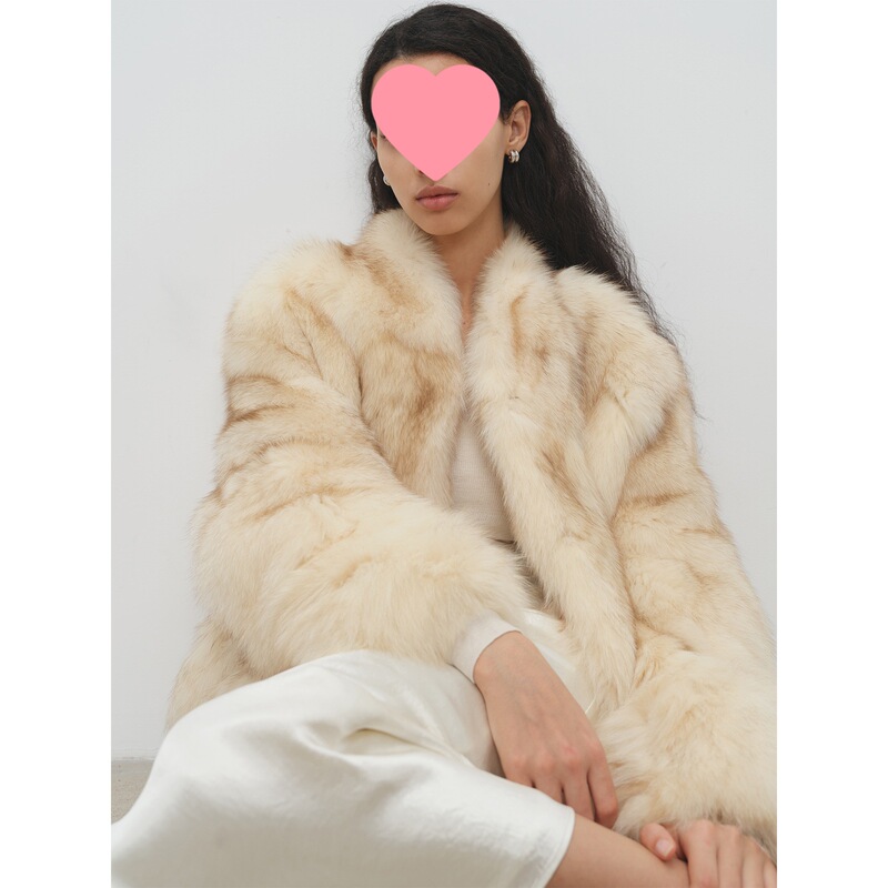 进口蓝狐坎毛晕染霜色V领防短狐狸毛皮草外套女丨霜华映月|undefined