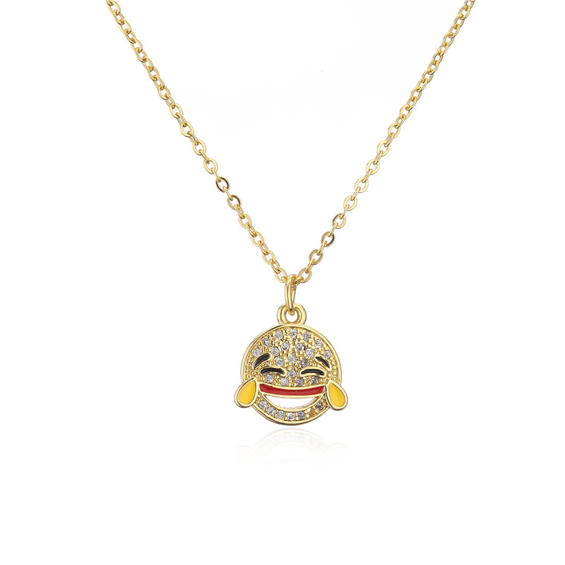 fashion 18K smiley emoji geometric copper inlaid zircon necklace wholesale nihaojewelry