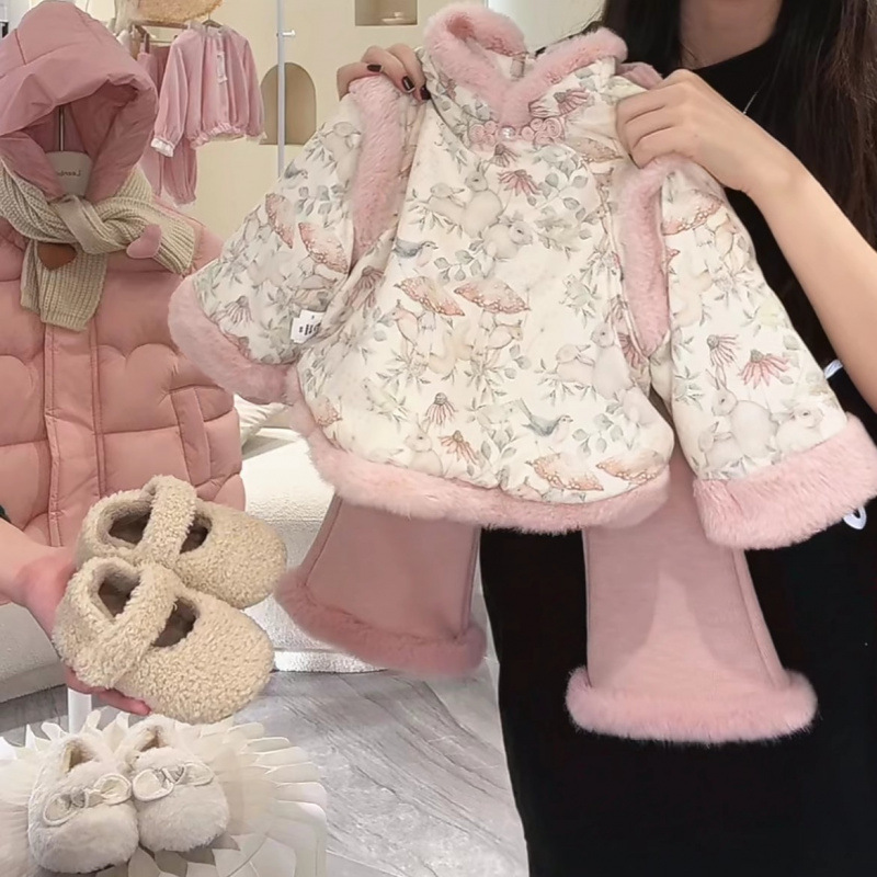 Niñas han trajes de Año Nuevo 2026 niños invierno bebé aniversario de Año Nuevo chino dos piezas set Tang trajes