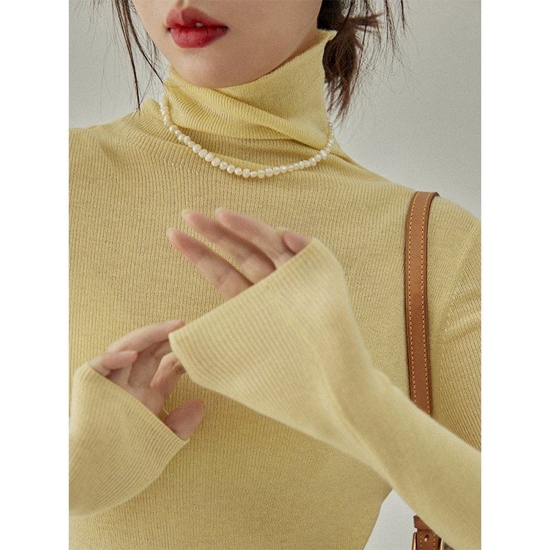 High Collar Knitted Base Shirt Women's Autumn and Winter Soft Waxy Inner Pile Collar Sweater Slim-fit Slimming Pipe Collar Top