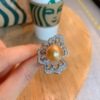 Ring from pearl, beads, adjustable accessory