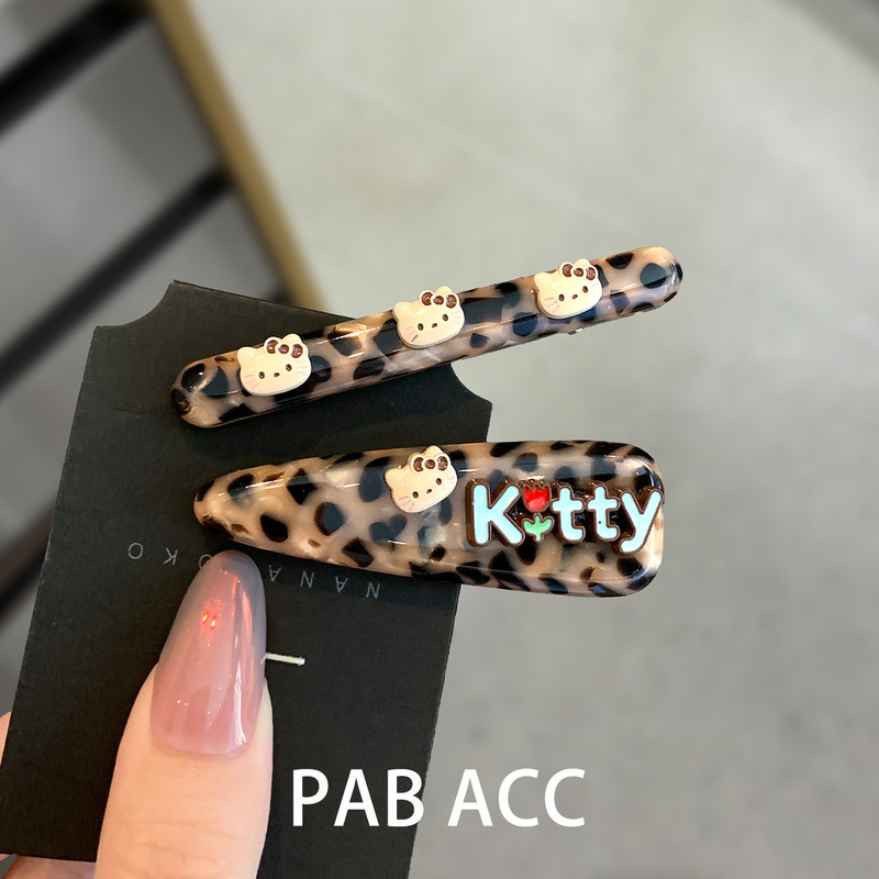 复古豹纹kt猫碎发夹女边夹侧边秋冬前额刘海夹高级感一字夹子头饰|undefined
