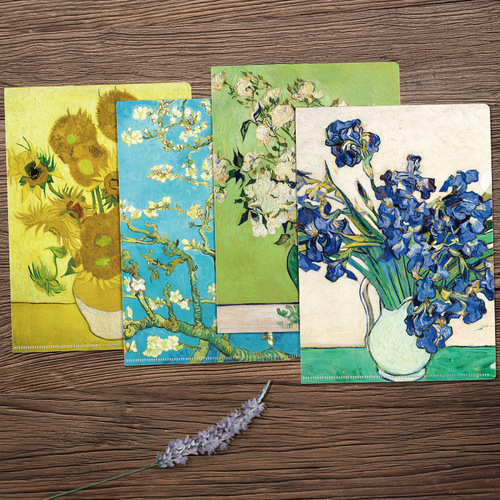 L-shaped folder imprinted flower set series famous paintings famous flowers A4 single-chip folder student office information storage
