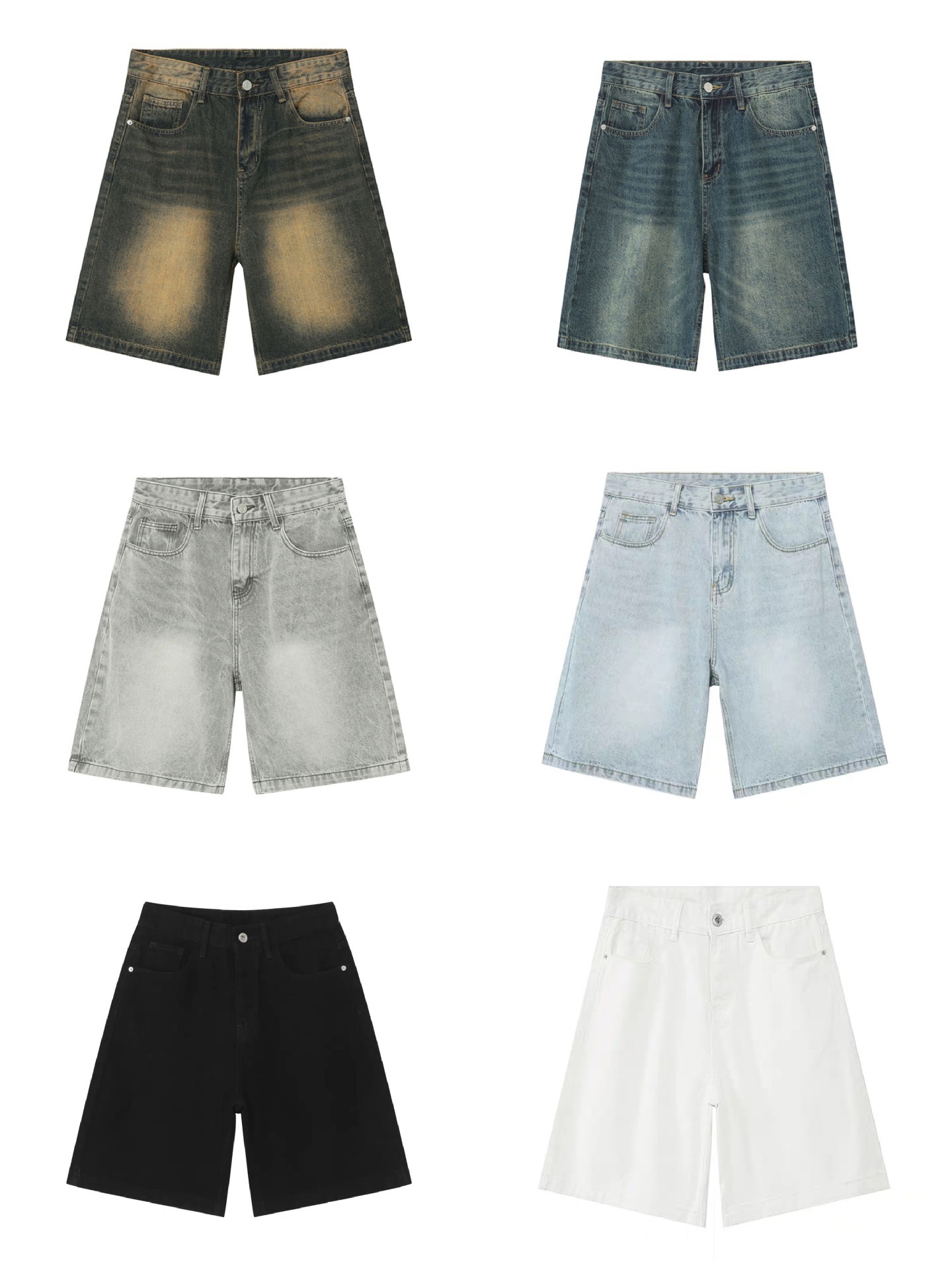 Men's Summer Retro Distressed Blue Denim Shorts Loose Straight Versatile Hot Pants Trendy American Style_mkmklike.com