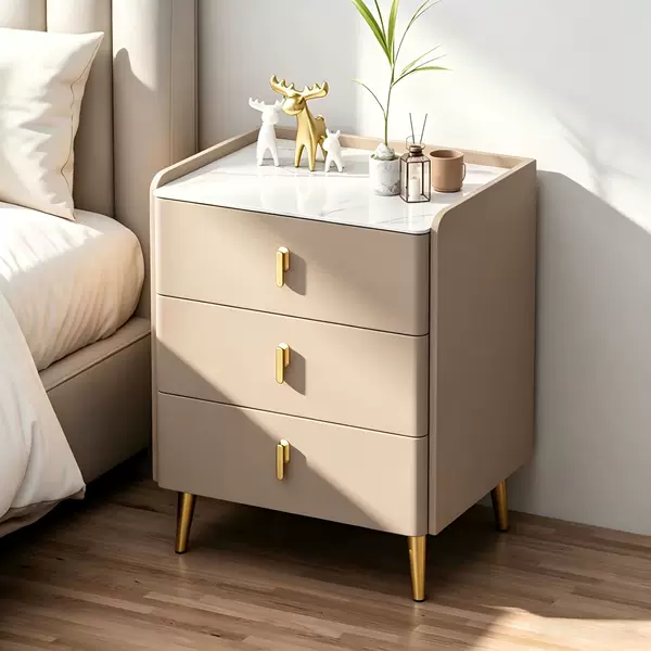Solid Wood Bedside Table for Home Use, Multifunctional Italian-Style Minimalist Bedside Cabinet, High-End Simple Bedside Storage Cabinet