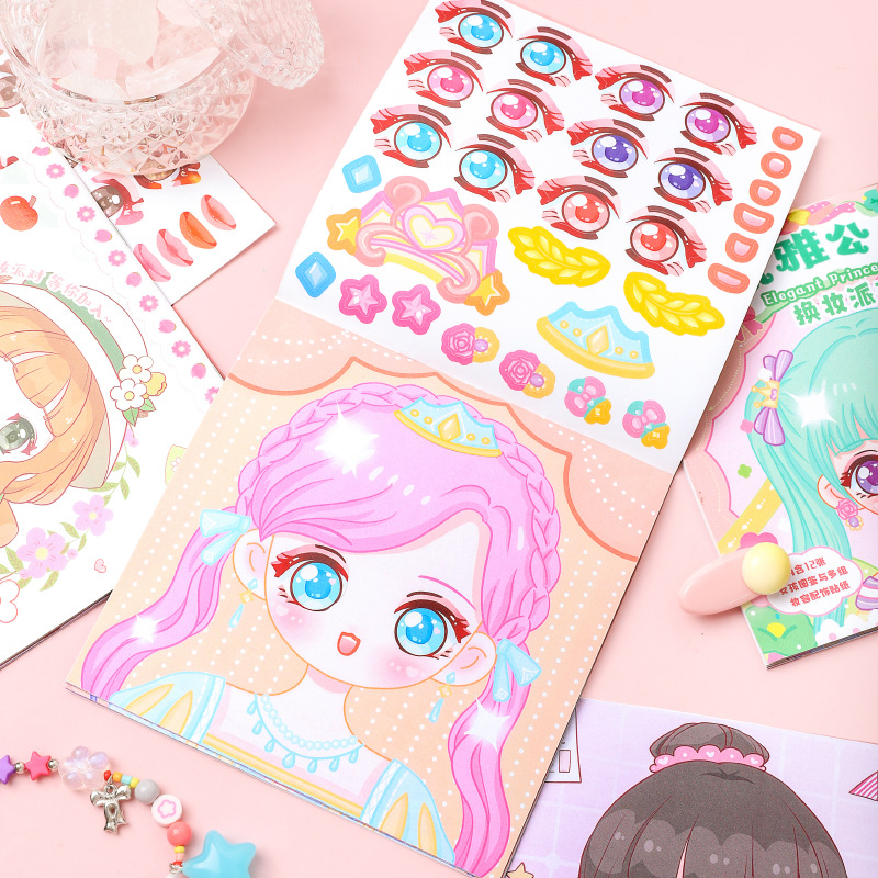 Cambio de maquillaje pegatinas para niños niñas juguetes de puzzle DIY 3 - 6 años de edad brocade pegatinas de maquillaje pegatinas de espectáculo