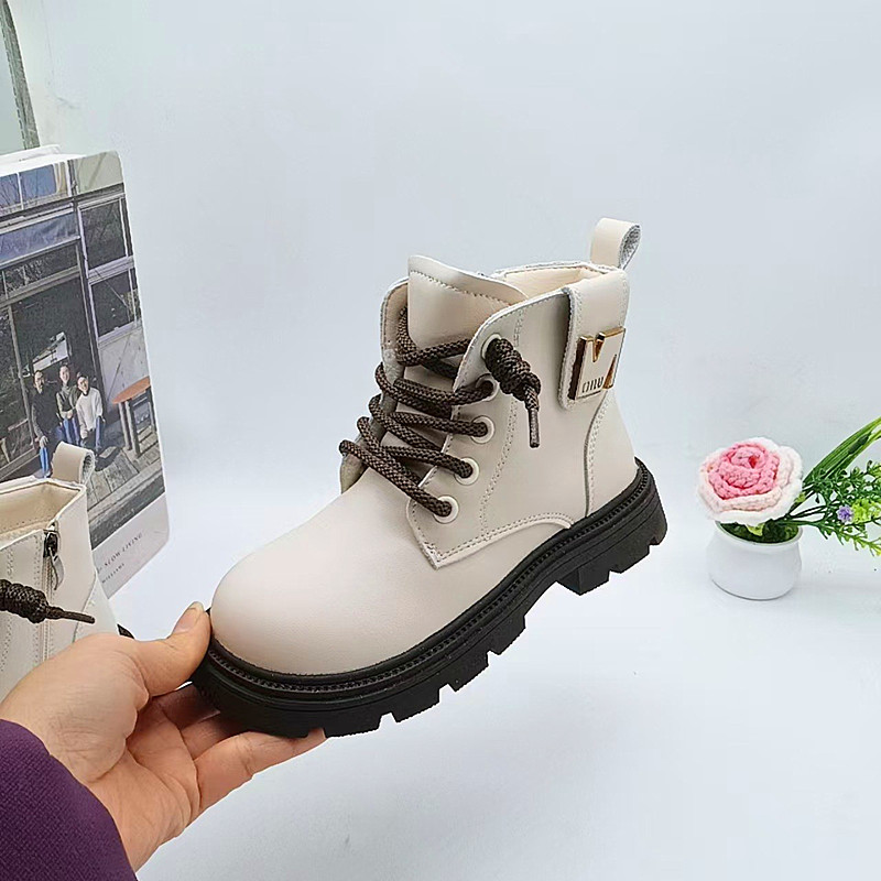 27-37 Botas de invierno para niños, niños y niñas, botas cálidas de terciopelo, cremallera lateral para niños, botas de moda Martin