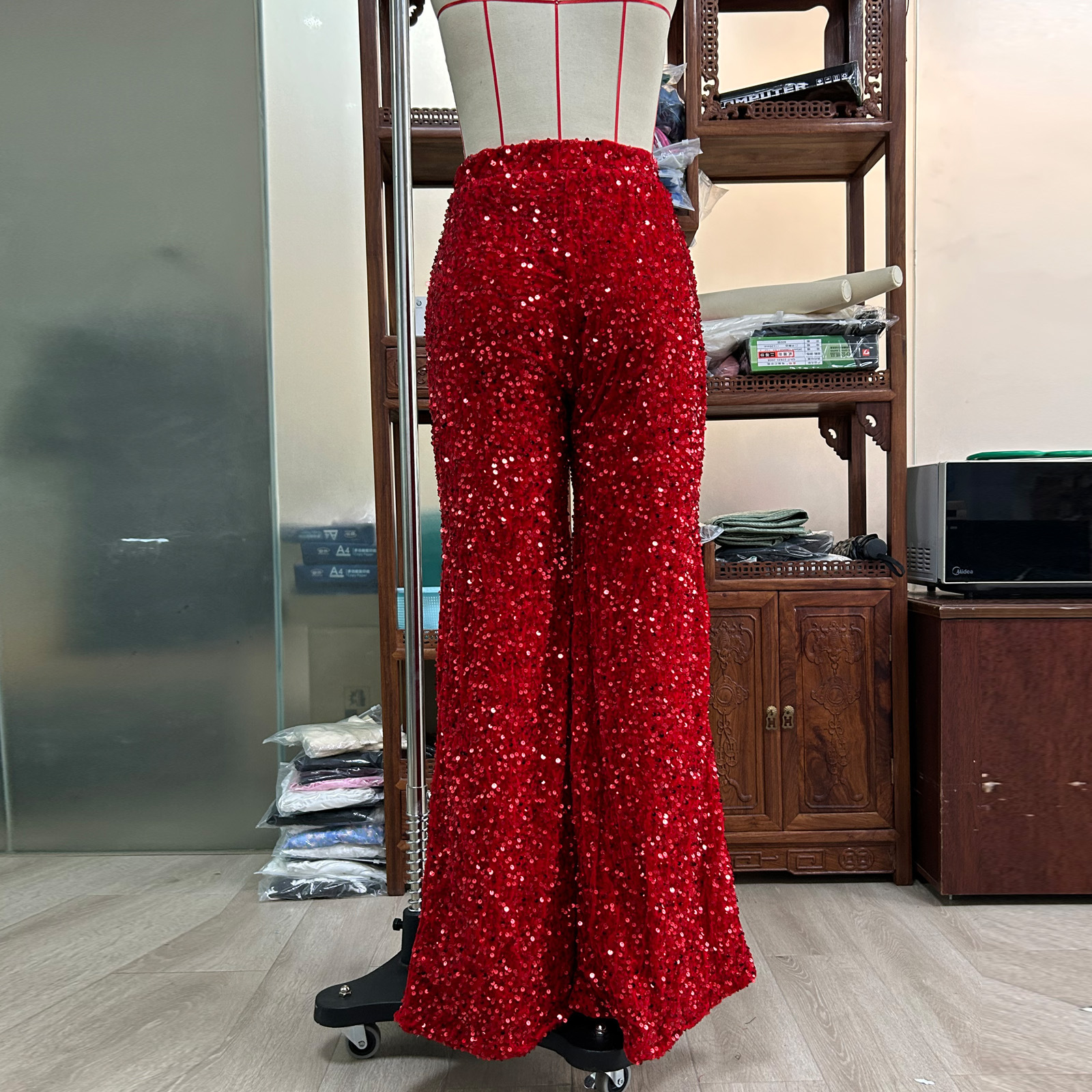 Women's Party Street Fashion Solid Color Full Length Sequins Wide Leg Pants display picture 19