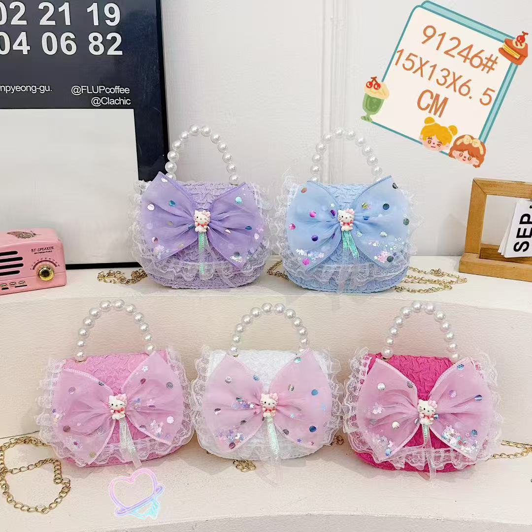 Nuevo encaje perla arco bolso cuadrado bolso de estilo extranjero versátil pequeño viento fragante bolso de chicas bolso de moda bolso de niños