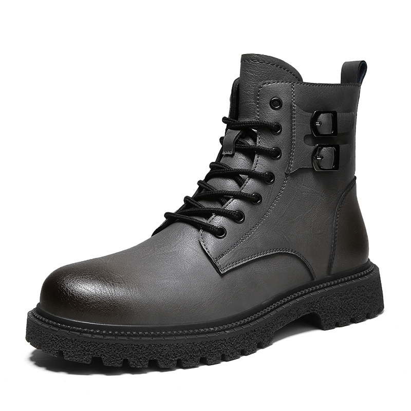 Large Martin Men's Autumn/Winter Genuine Leather Short Plush and Warm Cotton Zipper Motorcycle Boots_voghion.com
