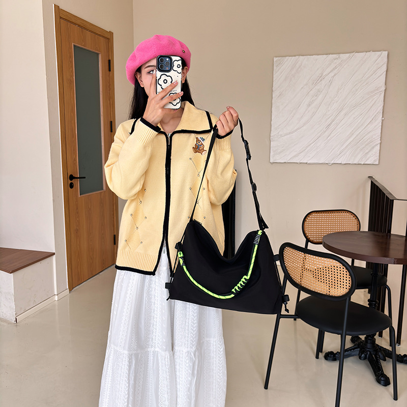 크로스보더 심플 대용량 가방 여성용 다용도 단색 드로스트링 캔버스백 캐주얼 숄더/크로스바디 휴대폰 가방