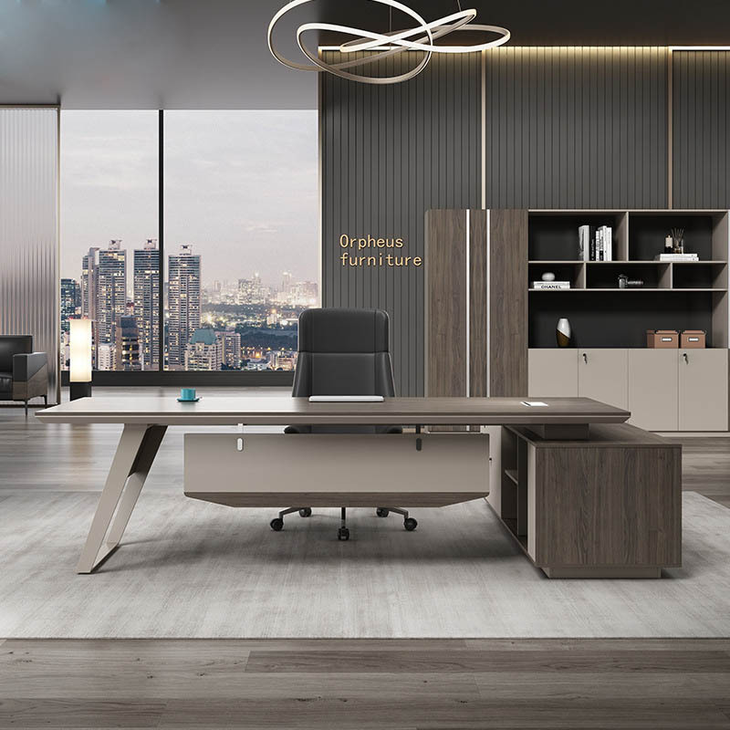 New Style Office Desk Boss Table Simple Modern Manager Table Walnut Color Large Class Table Single Office Table and Chair Combination