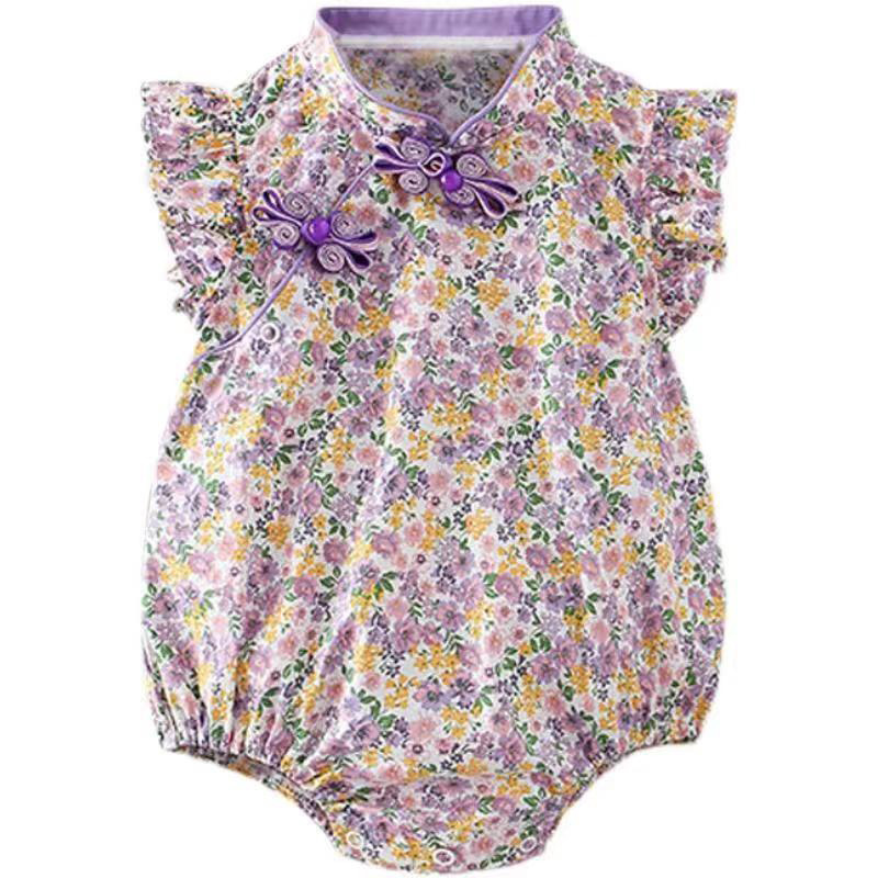 Bebé verano cheongsam triángulo mameluco estilo chino recién nacido Ropa un mes de edad cien días estilo occidental bebé niña vaina