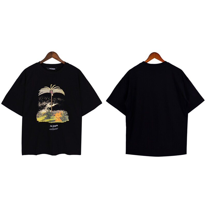 Spring and summer new palm angles palm angel European and American men's coconut tree vintage printed round neck short sleeve T-shirt