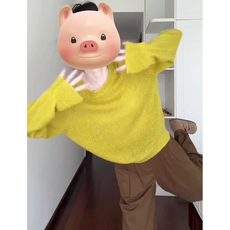 早秋穿搭一整套圆领长袖宽松显瘦百搭针织上衣直筒休闲阔腿裤套装|undefined