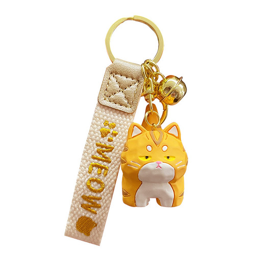 Baimao original resin wood carving cat standing keychain female cute creative exquisite doll key chain bag pendant