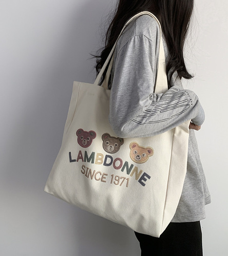 Travel canvas bag women's shoulder  new large capacity student school bag ins literary bag with baby