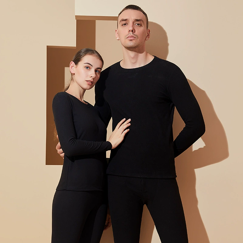 Осенне-зимний бархатный термокостюм для мужчин и женщин с подогревом пара свитер с круглым вырезом на флисовой подкладке, термобелье, осенняя одежда, длинные брюки