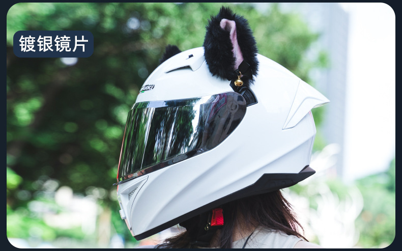 3C Certified Motorcycle Helmets for Men and Women in Summer Retro Motorcycle Cute Full-Face Helmets for Couples Cat Ear Safety Helmets