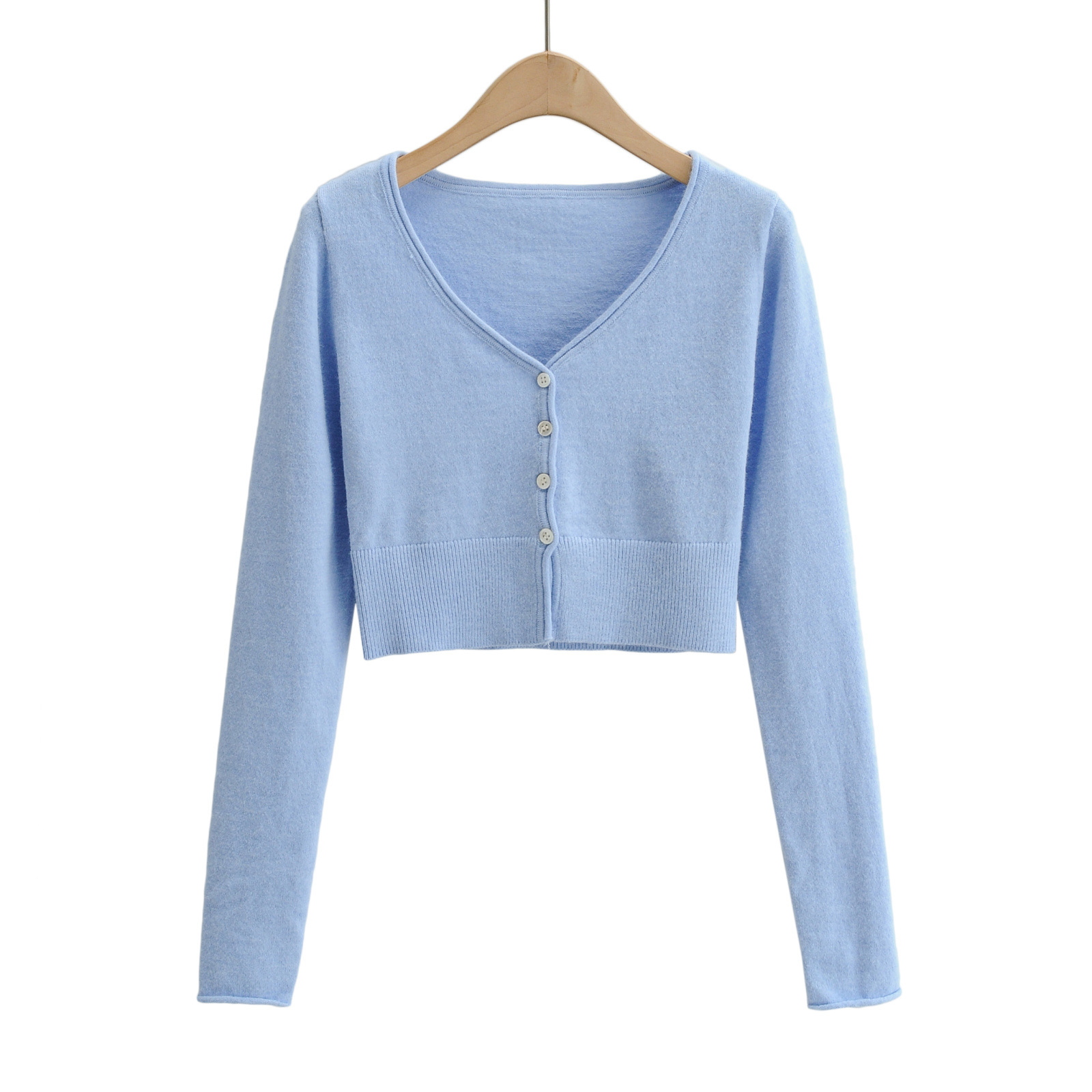 V-neck single-breasted loose short knitted jacket sweater NSHS25272