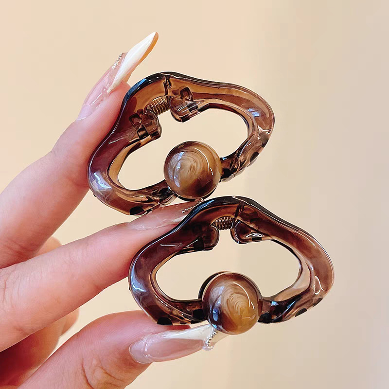 Pair - coffee brown cloud bead hair clips
