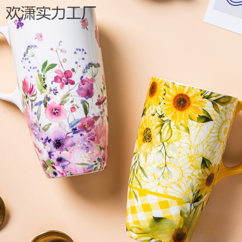 爱屋格林艺术感陶瓷马克杯女车载好物带盖大容量早餐杯办公室水杯|undefined
