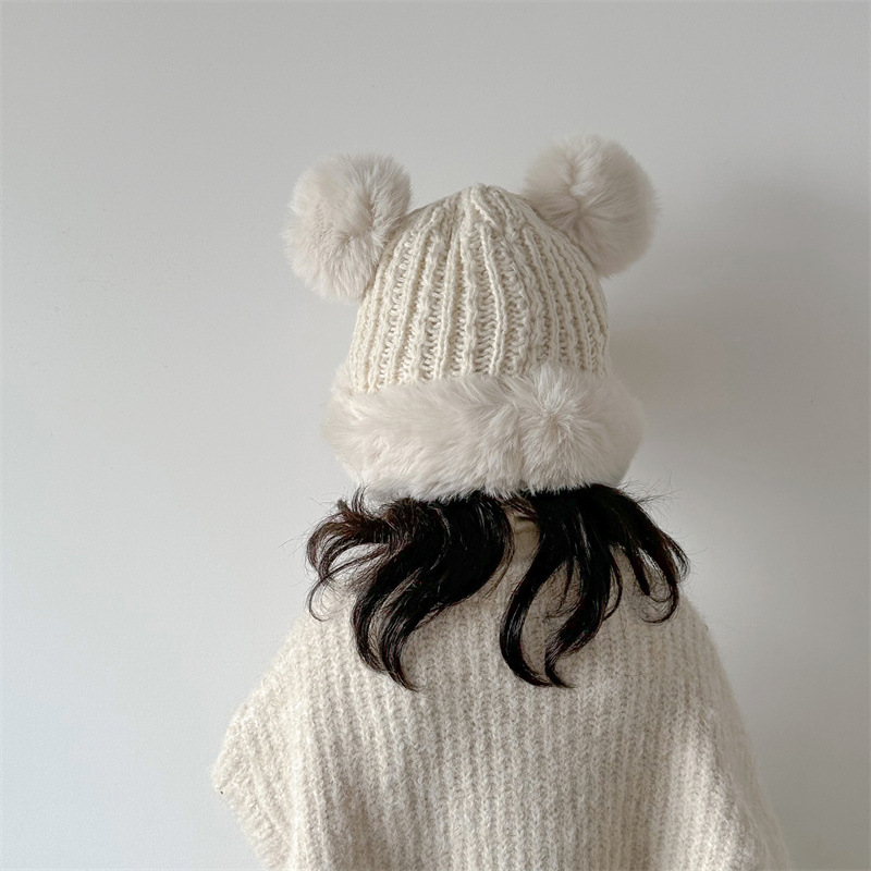 Unisex Children's hats Winter boys and girls ins plus cashmere knitted plush Lei Feng hat ear protection hat_voghion.com