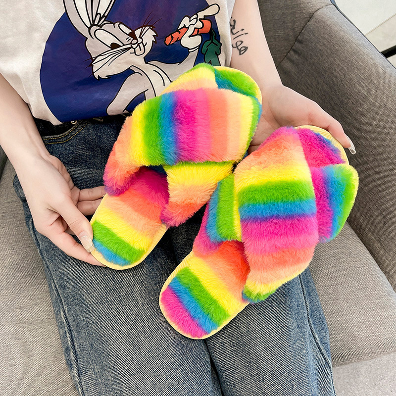 Women's Plush Fleece Open-Toe Autumn Outdoor Cushioned Cozy Memory Foam Slippers Indoor Shoes_voghion.com