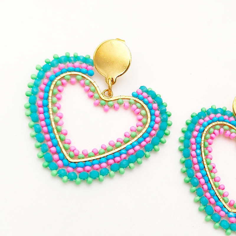12g Weight Drop Earrings Classification 1 Pair Original Design Heart Shape Glass Seed Bead Drop Earrings