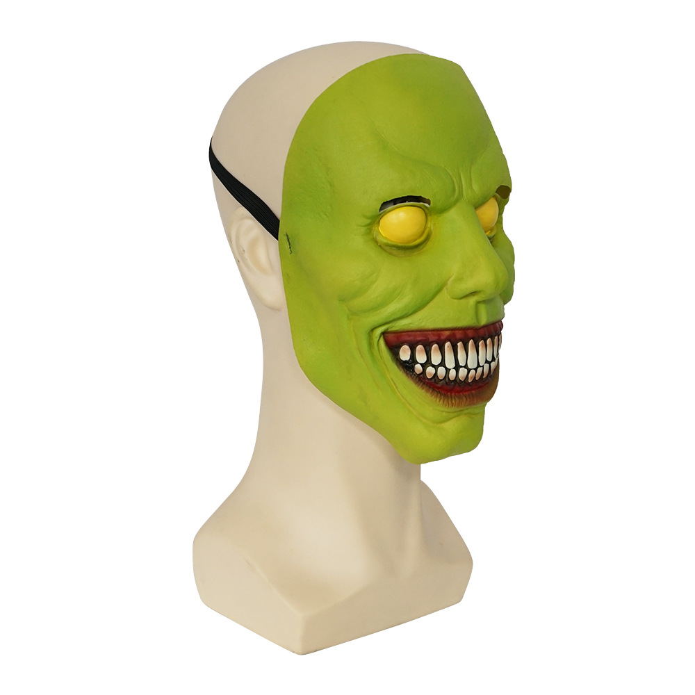 Fabricante en stock máscara cos sonrisa exorcista ojos blancos divertido látex media cara capucha Halloween horror máscara