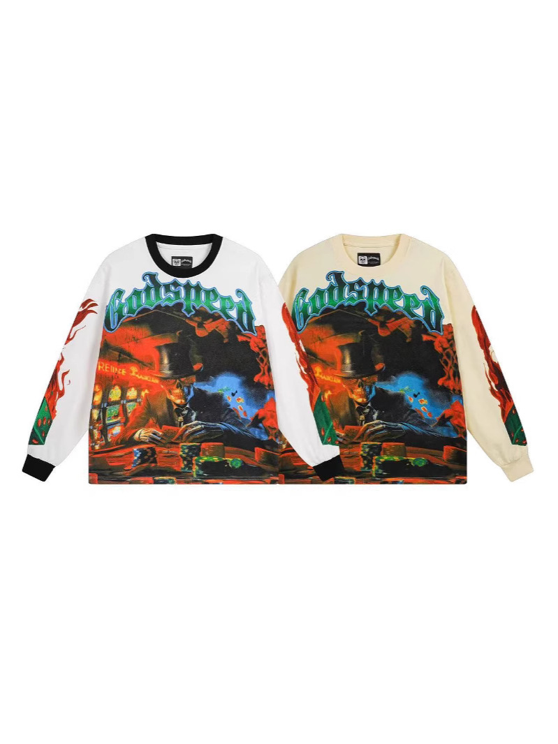 Trendy transfronterizo 25ssGodspeed Skeleton Rock Band Camiseta de manga larga de alta calidad para hombres y mujeres