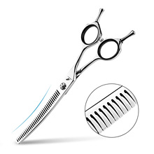 7.0寸440C材质宠物美容剪 弯牙剪弯剪宠物修毛剪打薄剪送包30齿