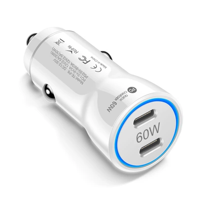 Standard 60W Car Charger Mobil şarj cihazları - white-bagged