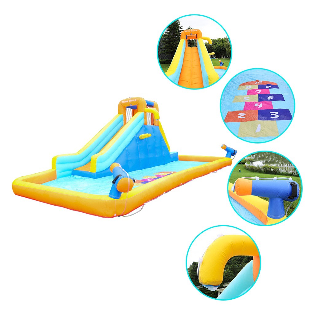 Castillo Inflable Infantil Doctor Dolphin, Pequeño Tobogán Acuático Inflable para Exteriores, Castillo Inflable para Fiestas en Casa