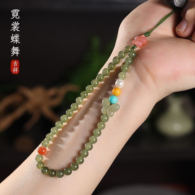 New Chinese-Style Phone Lanyard with Southern Red Amber Butterfly Pendant, Wrist Strap to Prevent Phone from Falling, Gift Accessory for Women