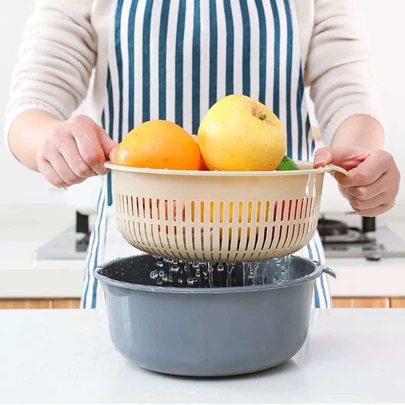 惠司厨房蔬菜篮滤水篮洗水果篮子家用淘菜盆双层洗菜篮圆形沥水篮