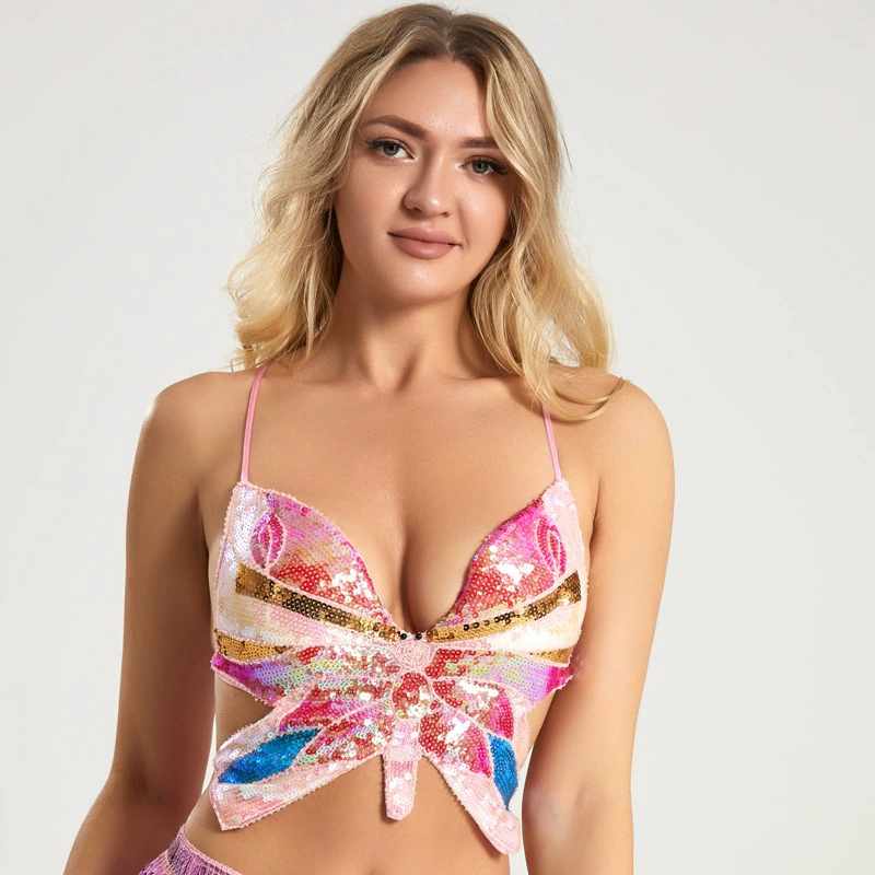 Топ для танца живота DS Ночной клуб Настольный спектакль Топ с блестками Бюстгальтер-бабочка Amazon AliExpress Взрывы Корсет женский