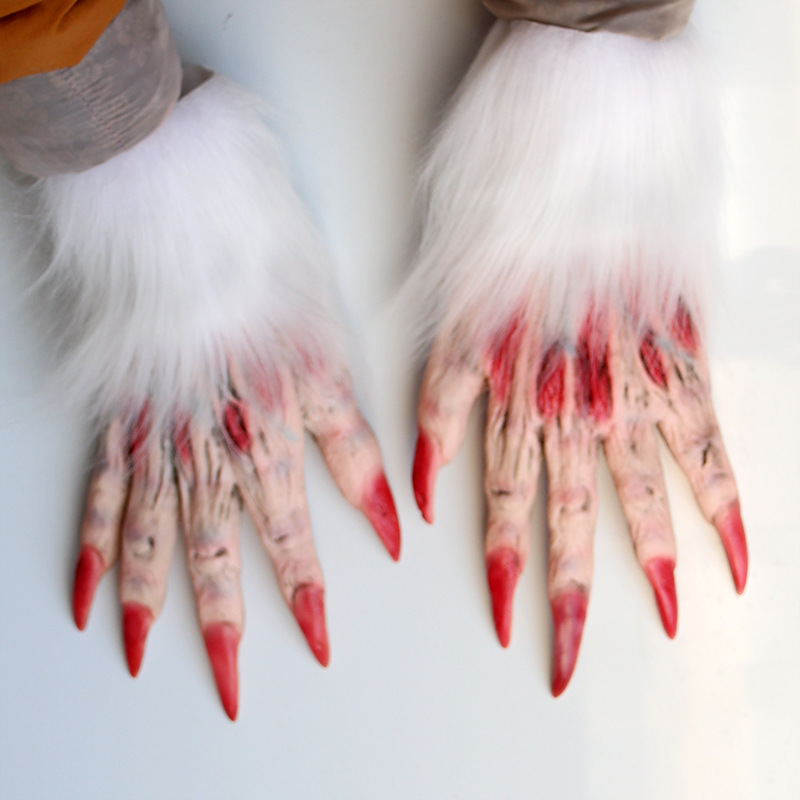 Gants de loup-garou d'Halloween en latex avec griffes fantômes velues cosplay drôle fête horreur griffes accessoires en direct_voghion.com