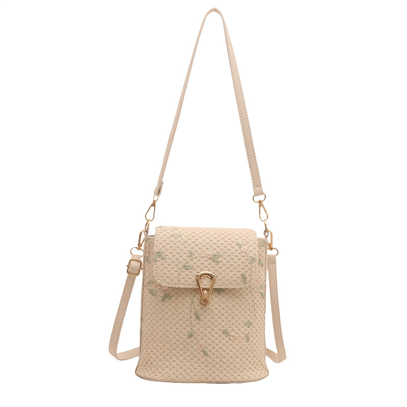 Bolso de paja para mujeres 2025 primavera nueva simple pequeña flor de encaje fresco tejido bolso de hombro mochila